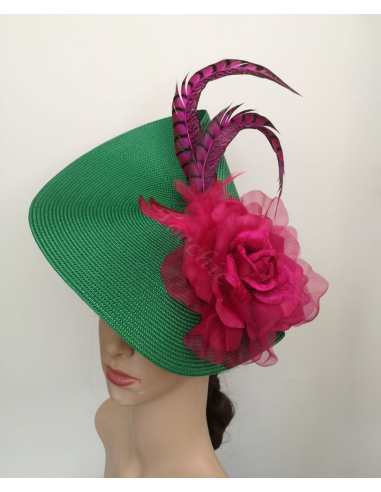 Green and pink fascinator with flowers - Wedding hats for women - 6