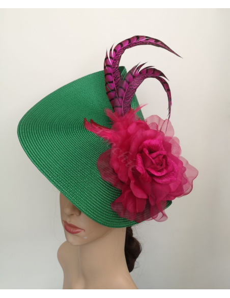 Green and pink fascinator with flowers - Wedding hats for women - 6