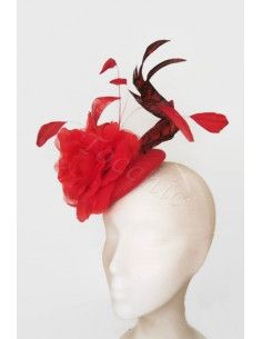 Tocado rojo para bodas de tarde - Pamelas y Tocados para madrinas - 1 2