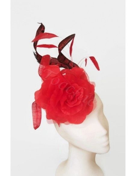 Tocado rojo para bodas de tarde - Pamelas y Tocados para madrinas - 3 Tocado rojo para bodas de tarde - Pamelas y Tocados para madrinas - 3