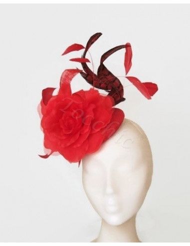 Tocado rojo para bodas de tarde - Pamelas y Tocados para madrinas - 5