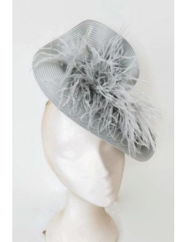 Tocado gris con plumas para boda - Pamelas y Tocados para madrinas - 3