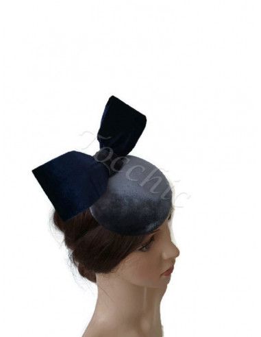 Tocado de terciopelo azul y gris - Pamelas y Tocados para madrinas - 6