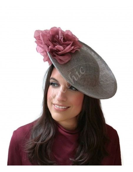 Tocado gris y rosa con flores - Pamelas y Tocados para madrinas - 1