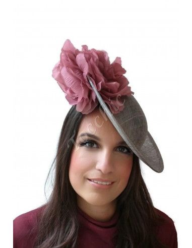 Tocado gris y rosa con flores - Pamelas y Tocados para madrinas - 2