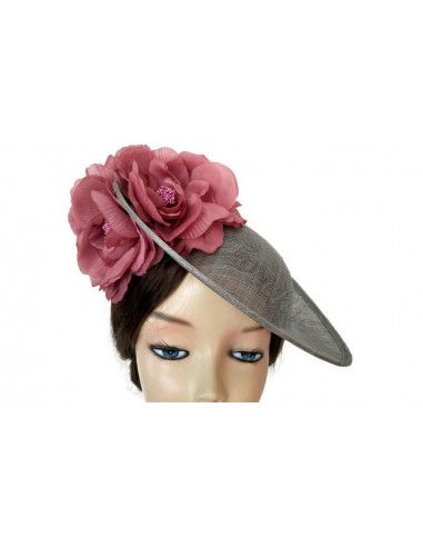 Grey and pink fascinator with flowers - Wedding hats for women - 4