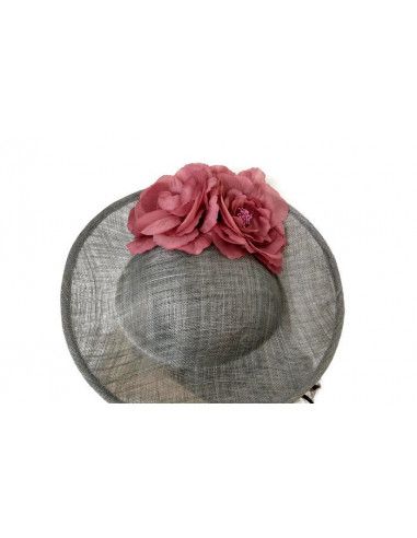 Grey and pink fascinator with flowers - Wedding hats for women - 5