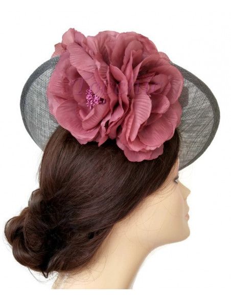 Tocado gris y rosa con flores - Pamelas y Tocados para madrinas - 6 Tocado gris y rosa con flores - Pamelas y Tocados para madrinas - 6