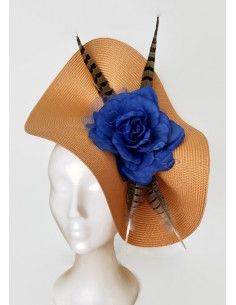 Gold and royal blue fascinator - Wedding hats for women - 1 2
