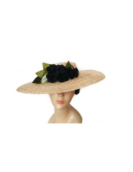 Pamela de paja con flores negras - Pamelas y Tocados para madrinas - 3 Pamela de paja con flores negras - Pamelas y Tocados para madrinas - 3