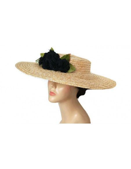 Straw hat with black flowers - Wedding hats for women - 4 Straw hat with black flowers - Wedding hats for women - 4
