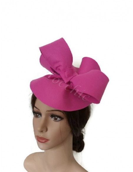 Tocado de fieltro rosa con lazo - Pamelas y Tocados para madrinas - 2 Tocado de fieltro rosa con lazo - Pamelas y Tocados para madrinas - 2