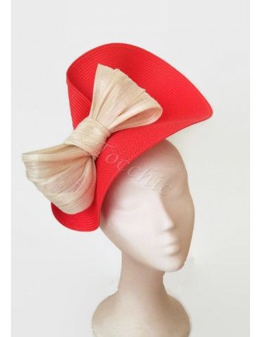 Red and beige fascinator with a bow - Wedding hats for women - 4