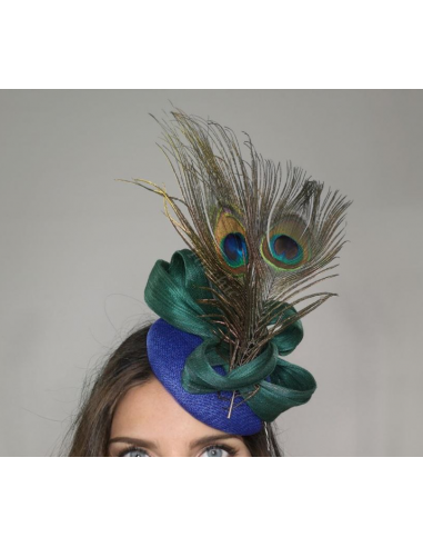 Woman wedding percher hat blue and green with feathers - Wedding hats for women - 6
