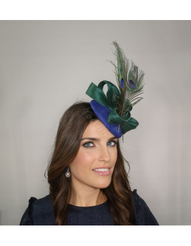 Woman wedding percher hat blue and green with feathers - Wedding hats for women - 8
