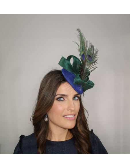 Woman wedding percher hat blue and green with feathers - Wedding hats for women - 8
