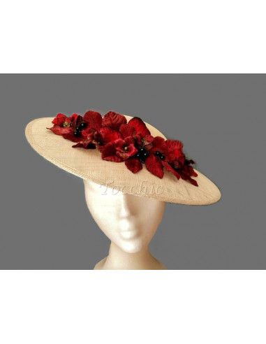 Beige and maroon hat with flowers - Wedding hats for women - 2