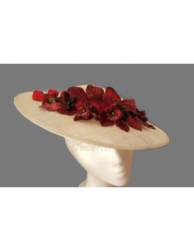 Beige and maroon hat with flowers - Wedding hats for women - 4