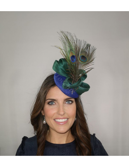 Woman wedding percher hat blue and green with feathers - Wedding hats for women - 9