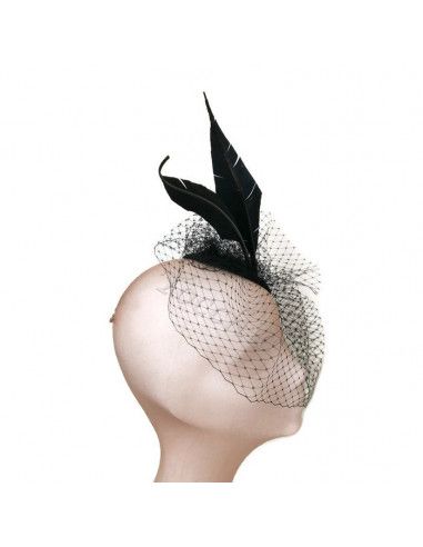 Black fascinator with veil and feathers - Cocktail hats for women - 3