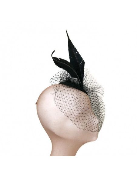 Black fascinator with veil and feathers - Cocktail hats for women - 3 Black fascinator with veil and feathers - Cocktail hats for women - 3