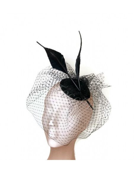 Black fascinator with veil and feathers - Cocktail hats for women - 4 Black fascinator with veil and feathers - Cocktail hats for women - 4