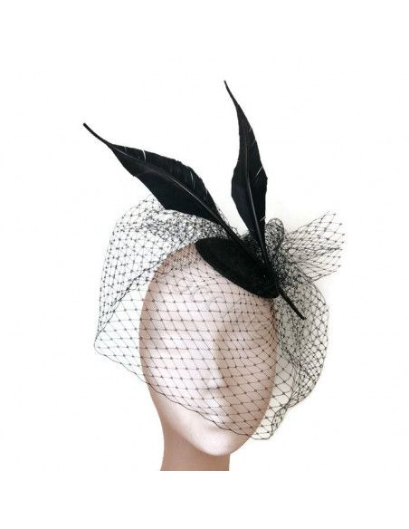 Black fascinator with veil and feathers - Cocktail hats for women - 5 Black fascinator with veil and feathers - Cocktail hats for women - 5