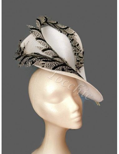 Black and white fascinator with pheasant feathers - Wedding hats for women - 2
