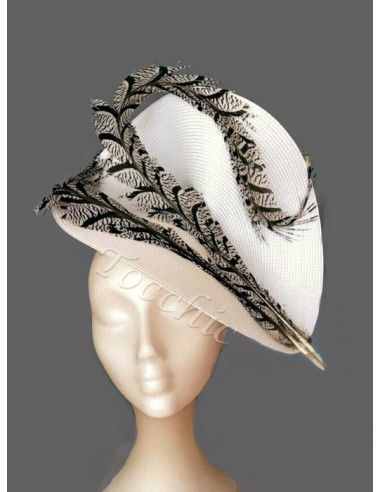 Black and white fascinator with pheasant feathers - Wedding hats for women - 4