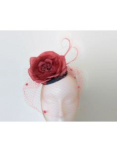 Tocado azul y rosa con velo - Pamelas y Tocados para madrinas - 1