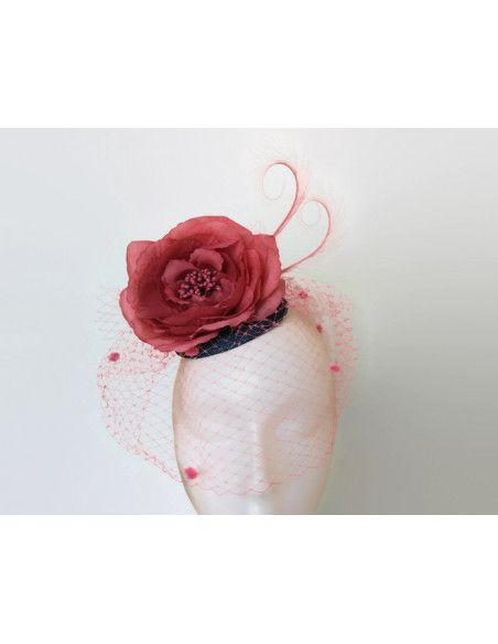 Blue and pink hat with veil - Wedding hats for women - 1