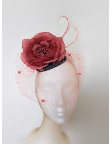 Blue and pink hat with veil - Wedding hats for women - 5