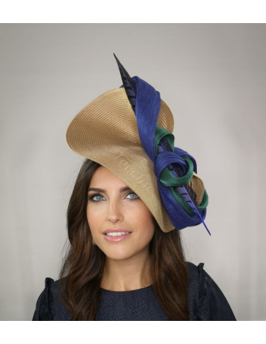 Tocado invitada de boda verde y azul - Pamelas y Tocados para madrinas - 9