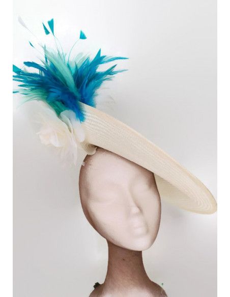 Pamela azul turquesa y blanca con plumas - Pamelas y Tocados para madrinas - 3 Pamela azul turquesa y blanca con plumas - Pamelas y Tocados para madrinas - 3