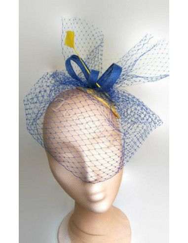Royal blue and yellow fascinator with veil - Wedding hats for women - 4