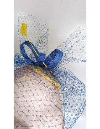 Royal blue and yellow fascinator with veil - Wedding hats for women - 6