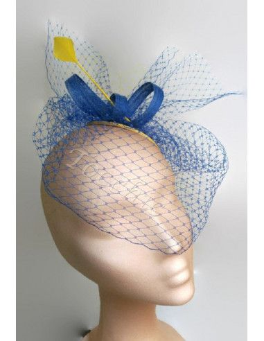 Royal blue and yellow fascinator with veil - Wedding hats for women - 8