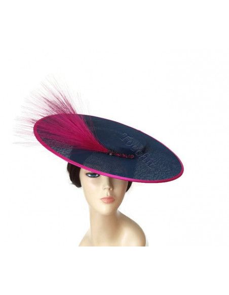 Pink and Navy boater hat - Wedding hats for women - 1