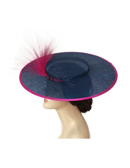 Canotier de boda azul marino y rosa - Pamelas y Tocados para madrinas - 4