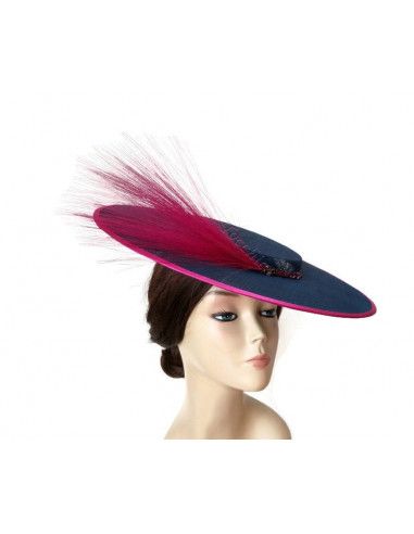 Pink and Navy boater hat - Wedding hats for women - 5