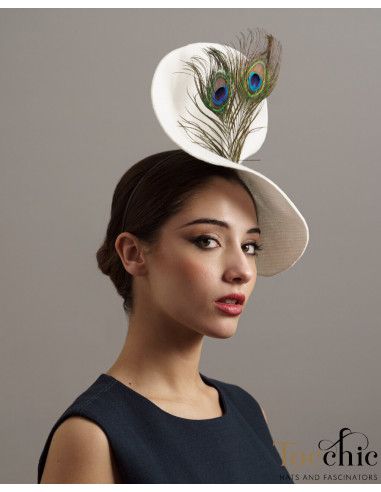 Tocado blanco con plumas de pavo real - Tocados de novia - 3