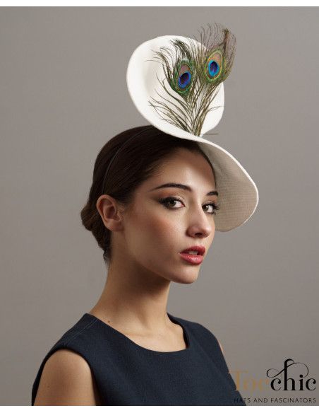 Tocado blanco con plumas de pavo real - Tocados de novia - 3 Tocado blanco con plumas de pavo real - Tocados de novia - 3