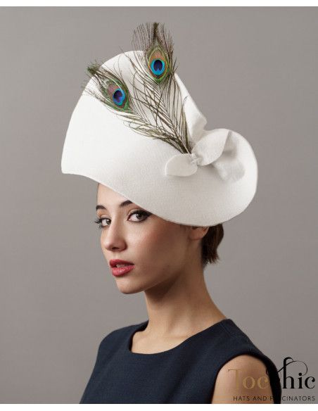 Tocado blanco con plumas de pavo real - Tocados de novia - 1