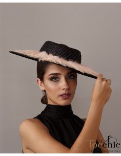 Pamela de boda con plumas negra y rosa nude - Pamelas y Tocados para madrinas - 1