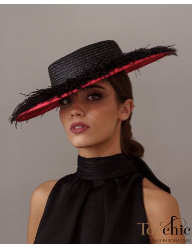 Red and black Royal Ascot hat for woman - Wedding hats for women - 3