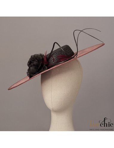 Black and plum Woman Royal Ascot hat with feathers - Wedding hats for women - 4