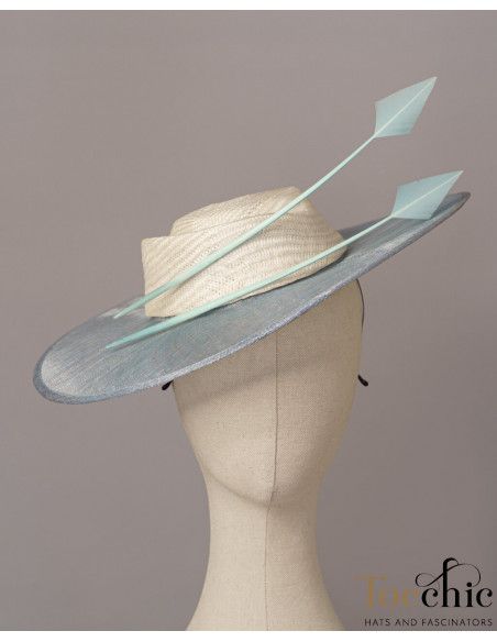 Sombrero madrina de boda azul claro y marfil - Pamelas y Tocados para madrinas - 3
