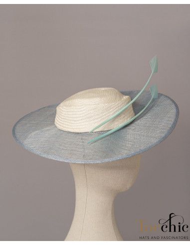 Elegant Light blue and ivory Royal Ascot hat for woman - Wedding hats for women - 4