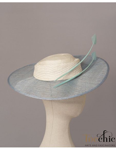 Elegant Light blue and ivory Royal Ascot hat for woman - Wedding hats for women - 4 Elegant Light blue and ivory Royal Ascot hat for woman - Wedding hats for women - 4