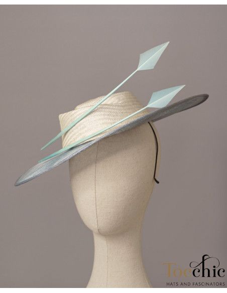 Sombrero madrina de boda azul claro y marfil - Pamelas y Tocados para madrinas - 5